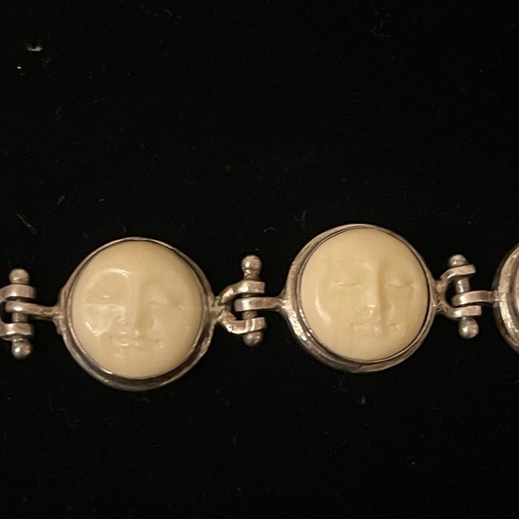 Carved Bone Moon Face Sterling Silver Bracelet with Toggle Clasp - Picture 5 of 6
